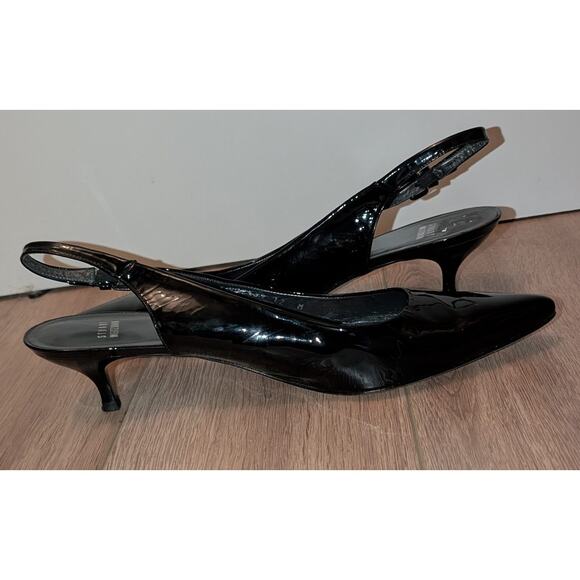 Stuart Weitzman Slingback Kitten Heels Sz 12 Black Patent Leather Pumps Sandals - Picture 3 of 7